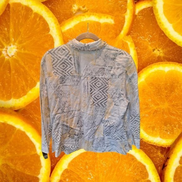 RUBY Rd‎ Button Up Shirt Yellow and Gray Design Size 18 - Picture 4 of 7